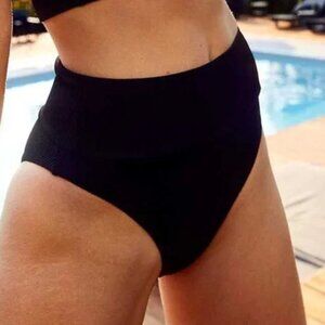 Aerie Ribbed High Cut Cheeky Bikini Bottom Size XXL Black NWT
